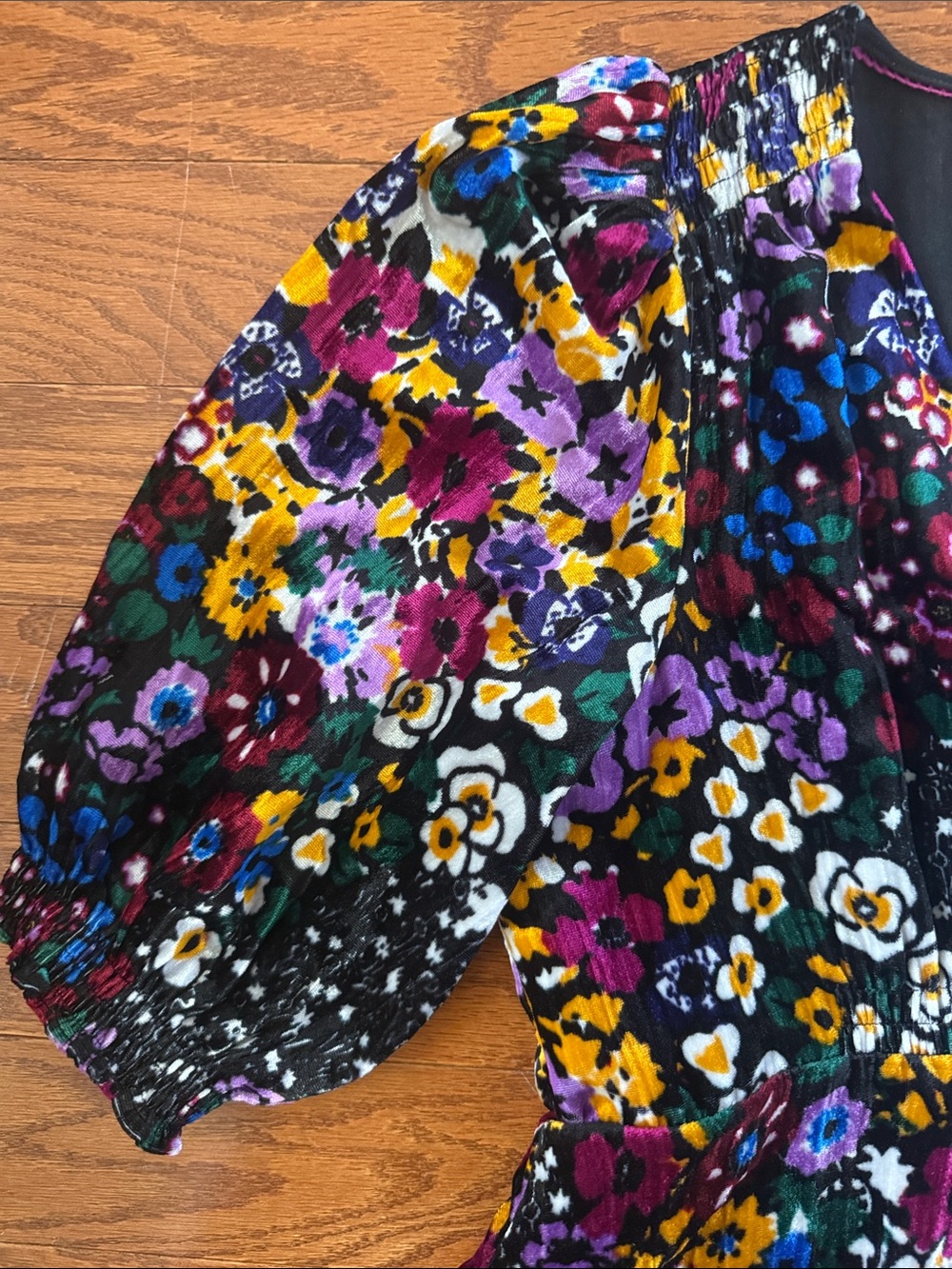 Anthropologie Francis floral velvet puff sleeve a-line dress - Picture 7 of 13